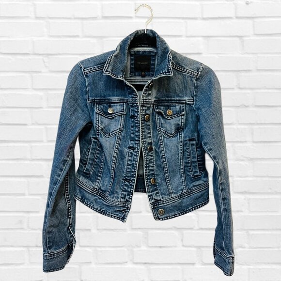 The Limited Button Down Denim Jacket Stretch Cropped Oversized Jean Sweater - Picture 4 of 11